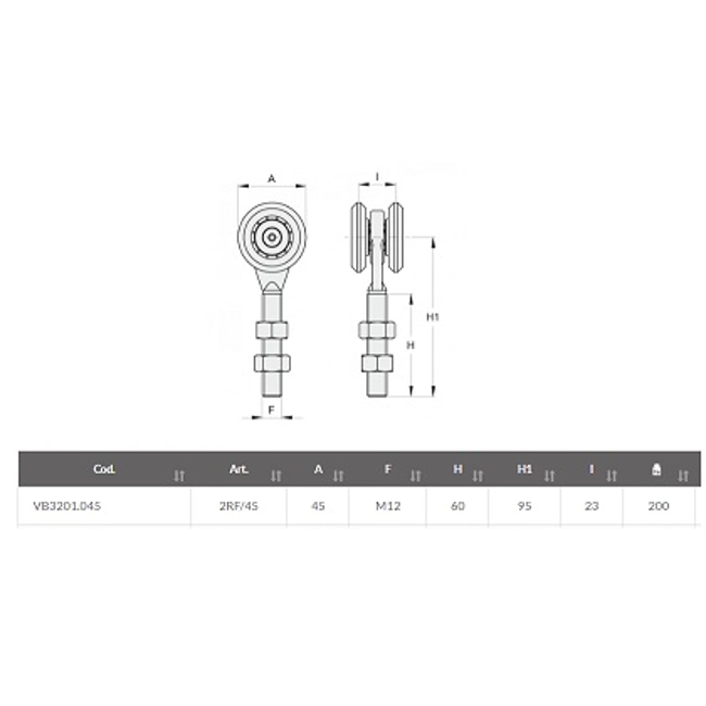 Vendita online Carrello scorrevole 2 ruote Ø 45 mm. art.2RF/45